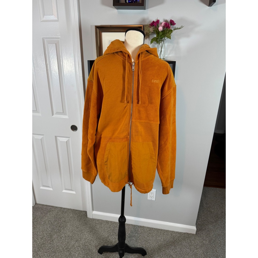 Levis Mens Mixed Media Full Zip Hoodie Burnt Orange Fleece Jacket S